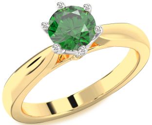 Diamond Emerald Platinum & Yellow Gold Round Solitaire Engagement Ring