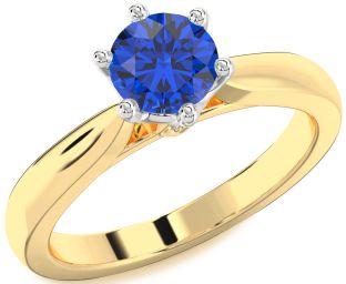 Diamond Blue Sapphire Gold Silver Round Solitaire Engagement Ring