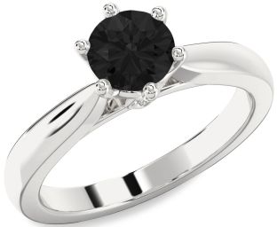 Black Diamond Silver Round Solitaire Engagement Ring
