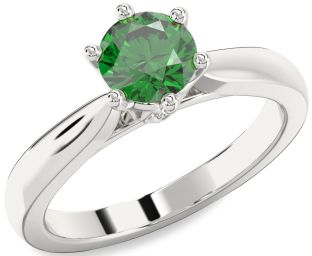 Diamond Emerald Platinum Round Solitaire Engagement Ring