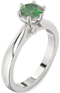 Diamond Emerald Platinum Round Solitaire Engagement Ring
