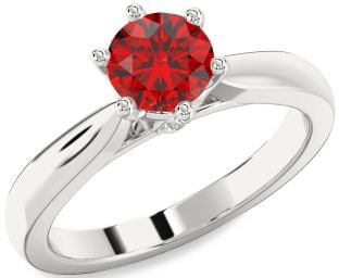 Diamond Ruby White Gold Round Solitaire Engagement Ring