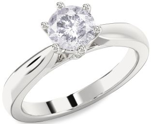 Salt & Pepper Diamond Silver Round Solitaire Engagement Ring