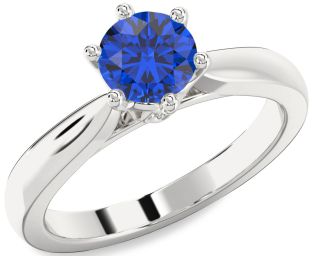 Diamond Blue Sapphire White Gold Round Solitaire Engagement Ring