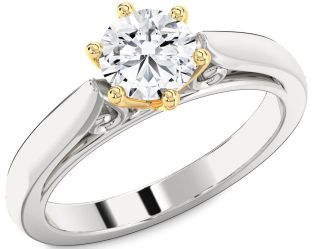 Diamond Silver & 10K gold Round Solitaire Engagement Ring