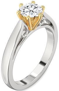 Diamond Silver & 10K gold Round Solitaire Engagement Ring