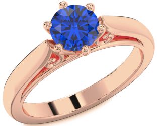 Blue Sapphire Rose Gold Round Solitaire Engagement Ring