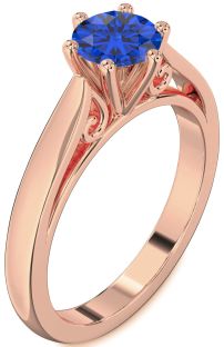 Blue Sapphire Rose Gold Round Solitaire Engagement Ring
