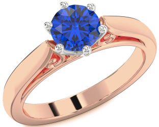 Blue Sapphire White Rose Gold Round Solitaire Engagement Ring
