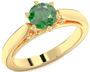 Emerald Gold Round Solitaire Engagement Ring