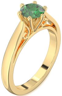 Emerald Gold Round Solitaire Engagement Ring
