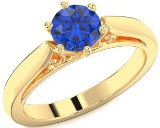 Blue Sapphire Gold Round Solitaire Engagement Ring