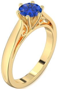 Blue Sapphire Gold Round Solitaire Engagement Ring