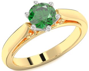 Emerald Platinum & Yellow Gold Round Solitaire Engagement Ring