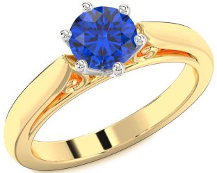 Blue Sapphire White Yellow Gold Round Solitaire Engagement Ring