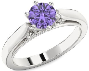 Alexandrite Silver Round Solitaire Engagement Ring