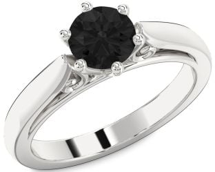 Black Diamond Silver Round Solitaire Engagement Ring