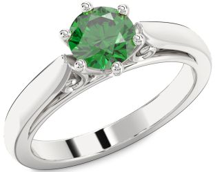 Emerald Platinum Round Solitaire Engagement Ring