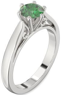 Emerald Platinum Round Solitaire Engagement Ring