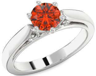 Fire Opal Silver Round Solitaire Engagement Ring