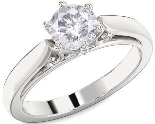 Salt & Pepper Diamond Silver Round Solitaire Engagement Ring
