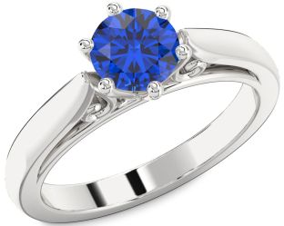 Blue Sapphire White Gold Round Solitaire Engagement Ring
