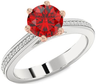 Diamond Ruby Platinum & Rose Gold Round Solitaire Pave Engagement Ring