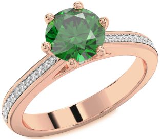 Diamond Emerald Rose Gold Round Solitaire Pave Engagement Ring