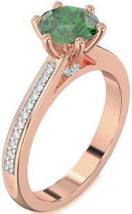 Diamond Emerald Rose Gold Round Solitaire Pave Engagement Ring