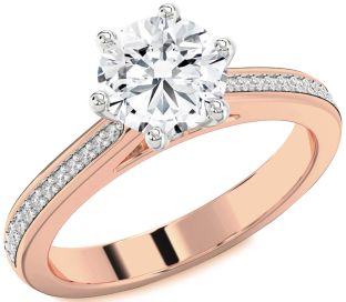 Diamond White Rose Gold Round Solitaire Pave Engagement Ring