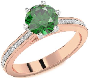 Diamond Emerald White Rose Gold Round Solitaire Pave Engagement Ring