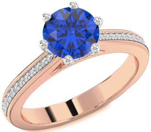Diamond Blue Sapphire Platinum & Rose Gold Round Solitaire Pave Engagement Ring