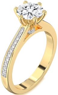 Diamond Gold Round Solitaire Pave Engagement Ring