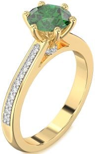 Diamond Emerald Gold Round Solitaire Pave Engagement Ring