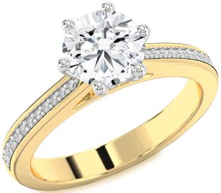 Diamond Platinum & Yellow Gold Round Solitaire Pave Engagement Ring