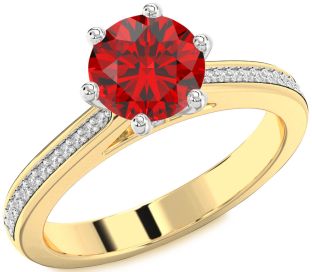 Diamond Ruby Platinum & Yellow Gold Round Solitaire Pave Engagement Ring