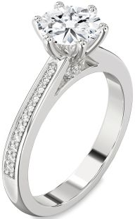 Diamond White Gold Round Solitaire Pave Engagement Ring