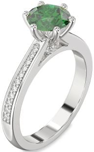 Diamond Emerald Platinum Round Solitaire Pave Engagement Ring