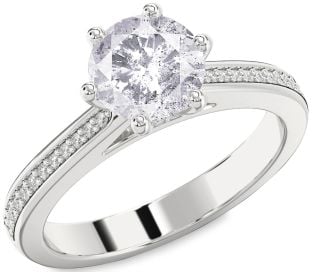Salt & Pepper Diamond Silver Round Solitaire Pave Engagement Ring