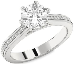 Diamond White Sapphire Silver Round Solitaire Pave Engagement Ring