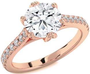 Diamond Rose Gold Round Solitaire Pave Engagement Ring