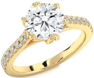 Diamond Emerald Gold Round Solitaire Pave Engagement Ring