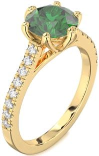 Diamond Emerald Gold Round Solitaire Pave Engagement Ring