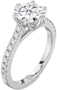Diamond White Gold Round Solitaire Pave Engagement Ring