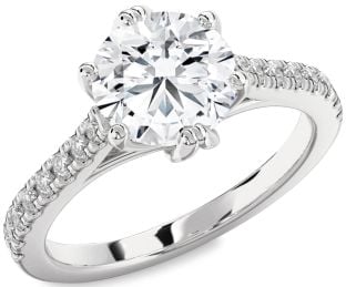 Diamond Fire Opal Silver Round Solitaire Pave Engagement Ring