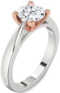Diamond Silver & 10K Rose Gold Round Solitaire Engagement Ring