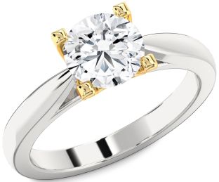 Diamond Silver & 10K gold Round Solitaire Engagement Ring