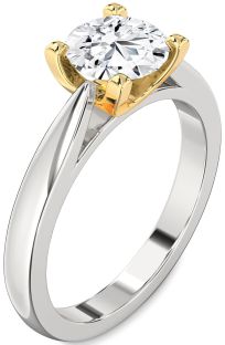 Diamond Silver & 10K gold Round Solitaire Engagement Ring