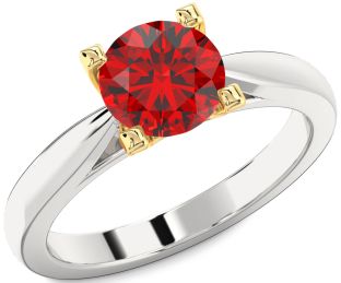 Ruby Silver & 10K gold Round Solitaire Engagement Ring