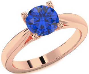 Blue Sapphire Rose Gold Round Solitaire Engagement Ring